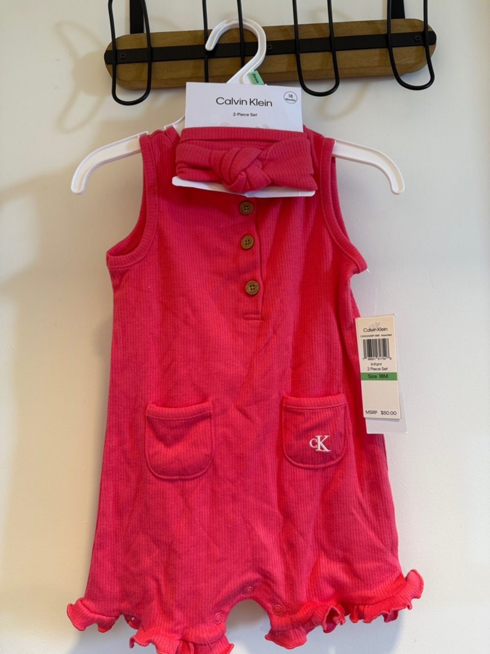 Calvin Klein Hot Pink Ribbed Tank Romper with Headband